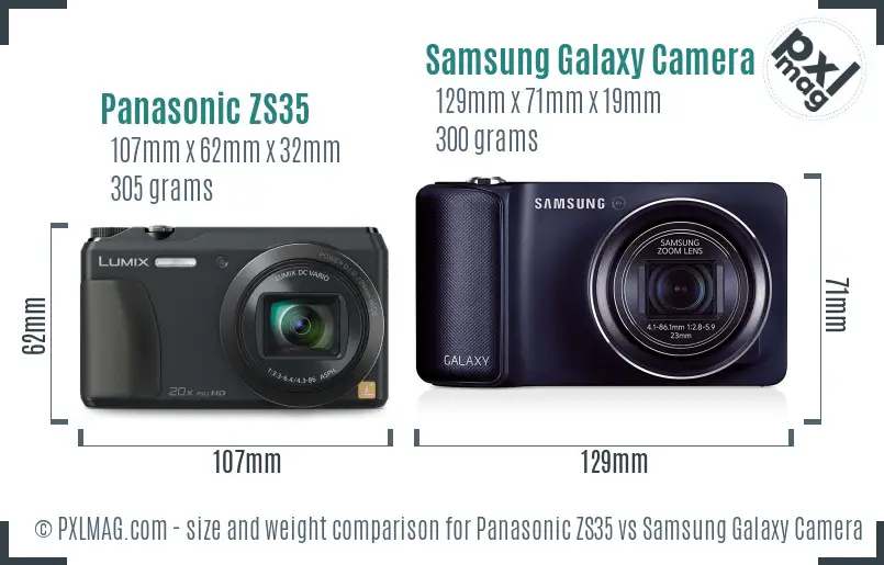 Panasonic ZS35 vs Samsung Galaxy Camera size comparison