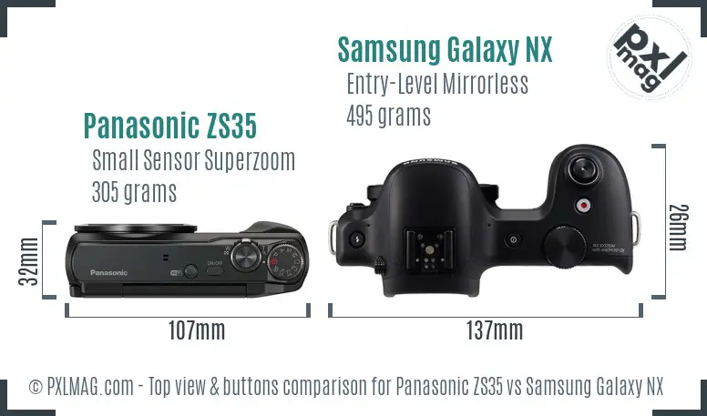 Panasonic ZS35 vs Samsung Galaxy NX top view buttons comparison