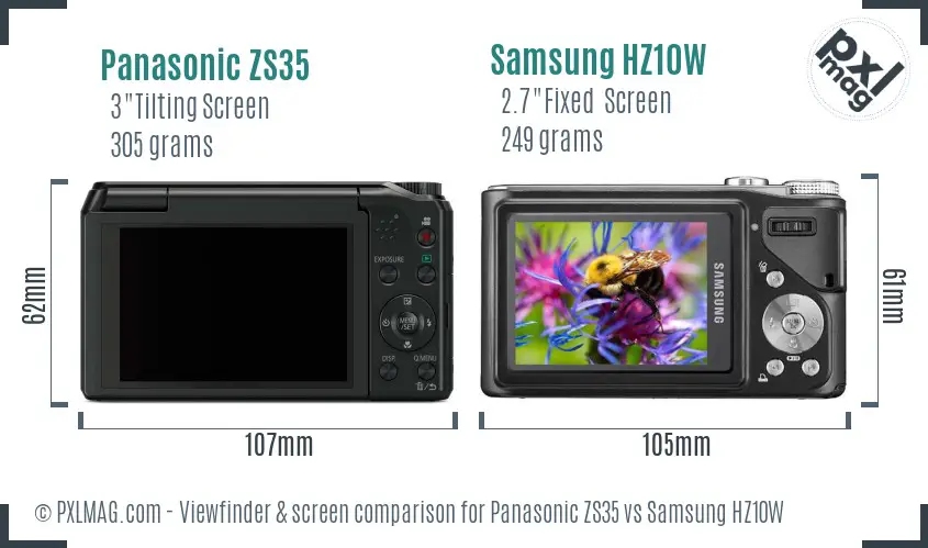 Panasonic ZS35 vs Samsung HZ10W Screen and Viewfinder comparison