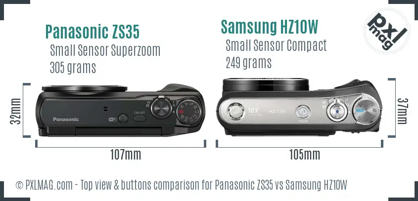 Panasonic ZS35 vs Samsung HZ10W top view buttons comparison