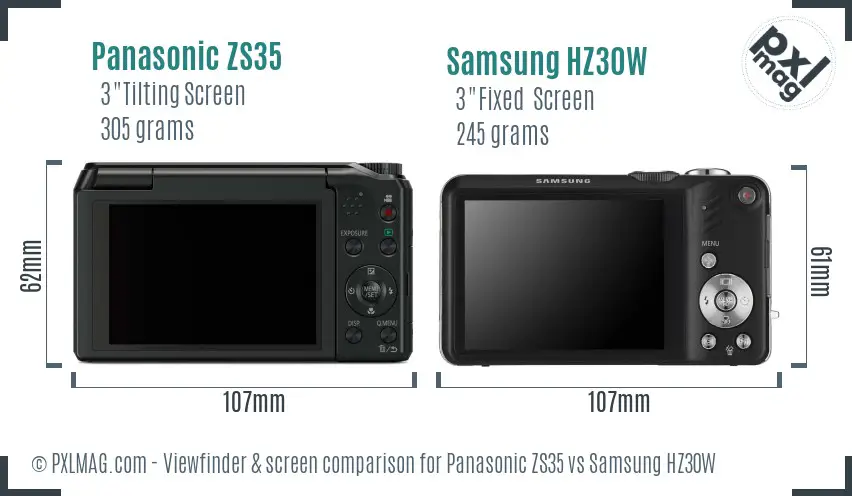 Panasonic ZS35 vs Samsung HZ30W Screen and Viewfinder comparison