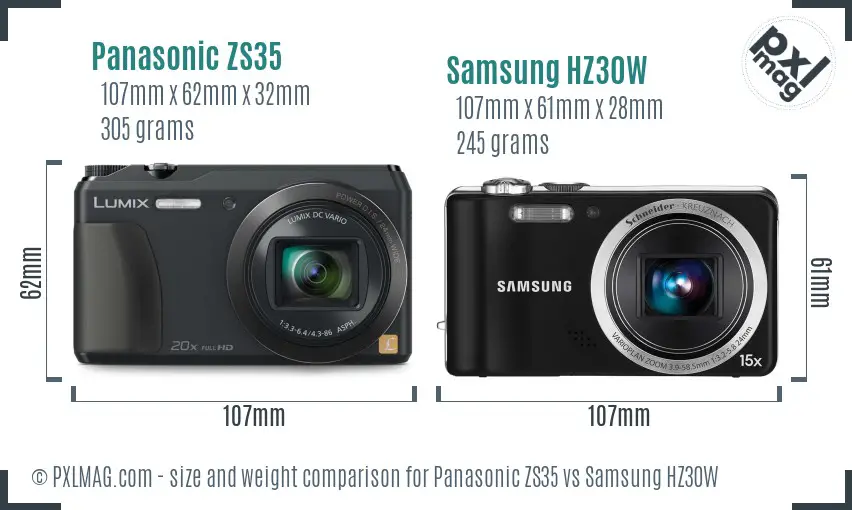 Panasonic ZS35 vs Samsung HZ30W size comparison