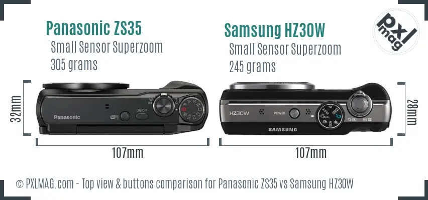 Panasonic ZS35 vs Samsung HZ30W top view buttons comparison