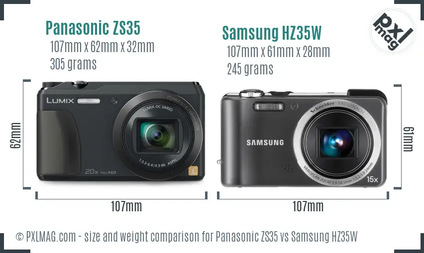 Panasonic ZS35 vs Samsung HZ35W size comparison Panasonic ZS35 vs Samsung HZ35W size comparison