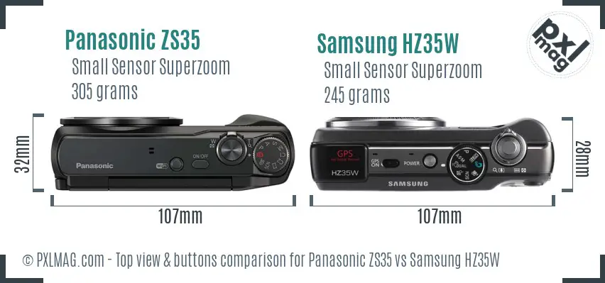 Panasonic ZS35 vs Samsung HZ35W top view buttons comparison Panasonic ZS35 vs Samsung HZ35W top view buttons comparison