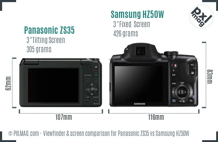 Panasonic ZS35 vs Samsung HZ50W Screen and Viewfinder comparison