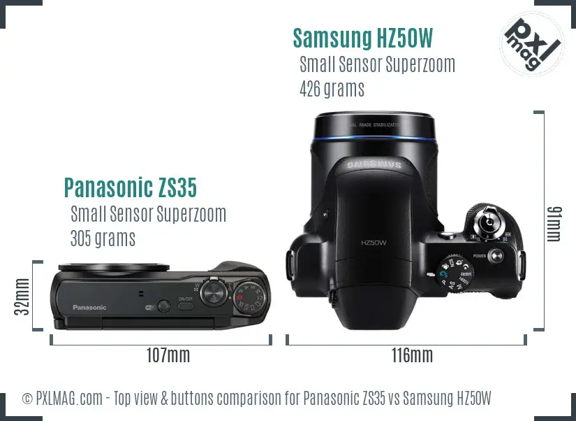 Panasonic ZS35 vs Samsung HZ50W top view buttons comparison