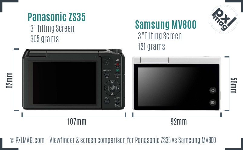 Panasonic ZS35 vs Samsung MV800 Screen and Viewfinder comparison
