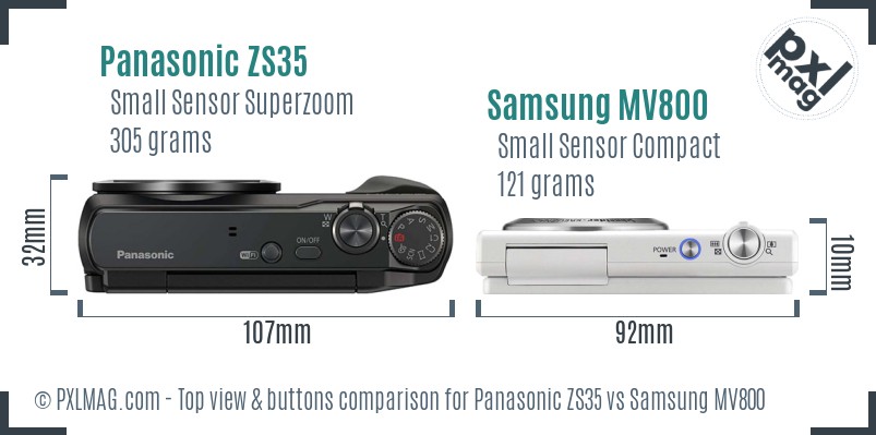 Panasonic ZS35 vs Samsung MV800 top view buttons comparison