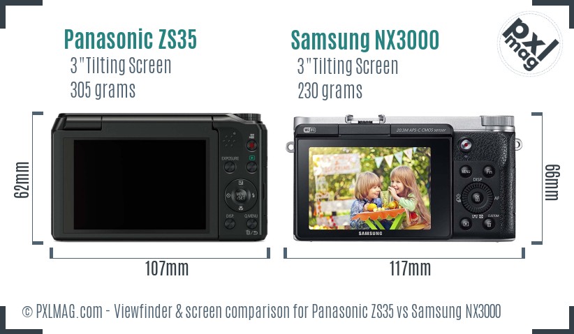 Panasonic ZS35 vs Samsung NX3000 Screen and Viewfinder comparison