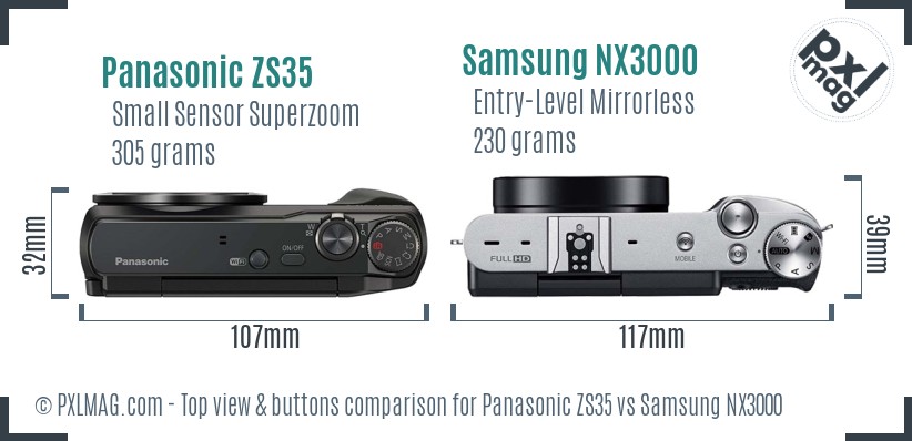 Panasonic ZS35 vs Samsung NX3000 top view buttons comparison