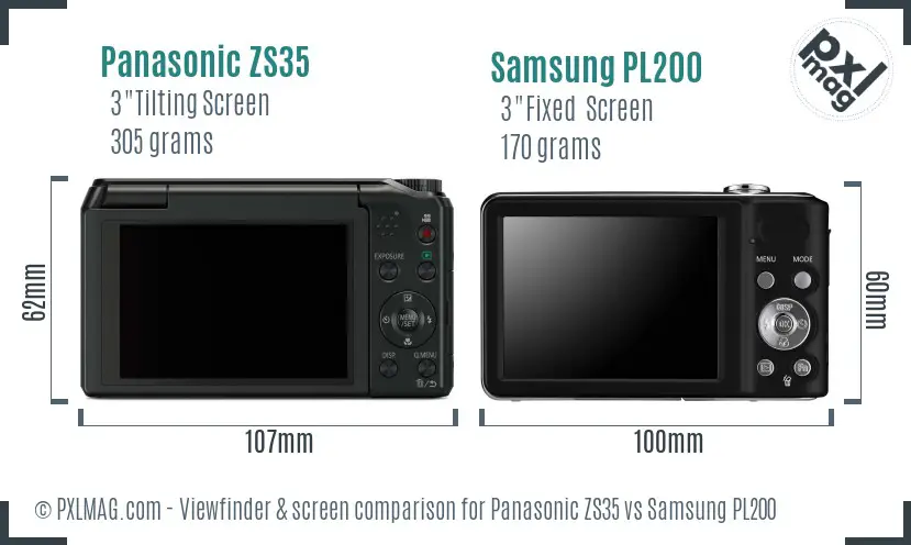 Panasonic ZS35 vs Samsung PL200 Screen and Viewfinder comparison