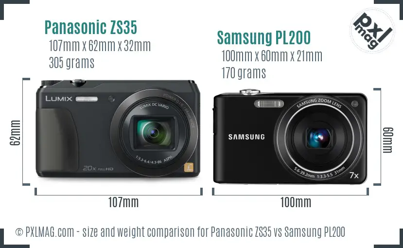 Panasonic ZS35 vs Samsung PL200 size comparison