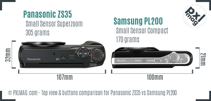 Panasonic ZS35 vs Samsung PL200 top view buttons comparison