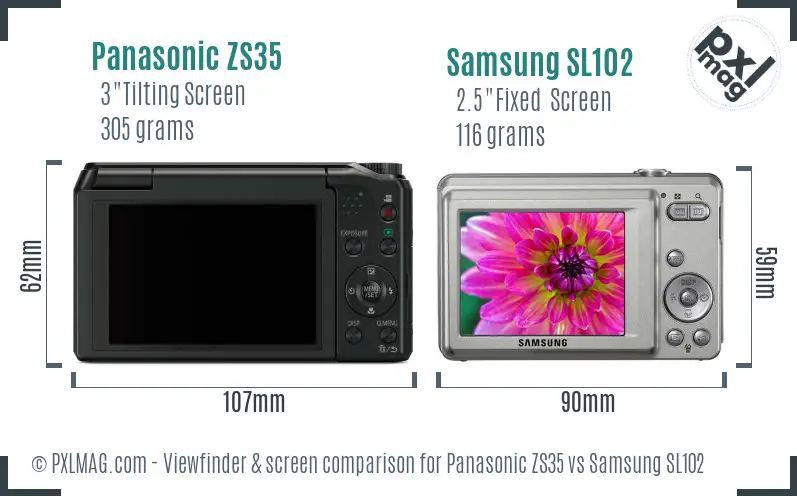Panasonic ZS35 vs Samsung SL102 Screen and Viewfinder comparison