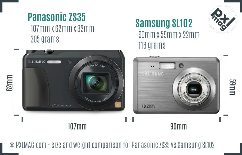 Panasonic ZS35 vs Samsung SL102 size comparison