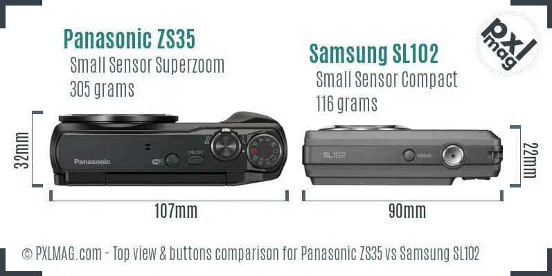 Panasonic ZS35 vs Samsung SL102 top view buttons comparison