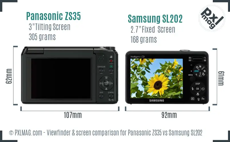 Panasonic ZS35 vs Samsung SL202 Screen and Viewfinder comparison