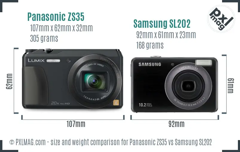 Panasonic ZS35 vs Samsung SL202 size comparison