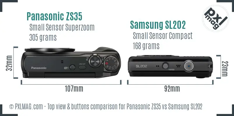 Panasonic ZS35 vs Samsung SL202 top view buttons comparison