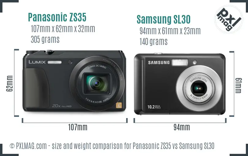 Panasonic ZS35 vs Samsung SL30 size comparison