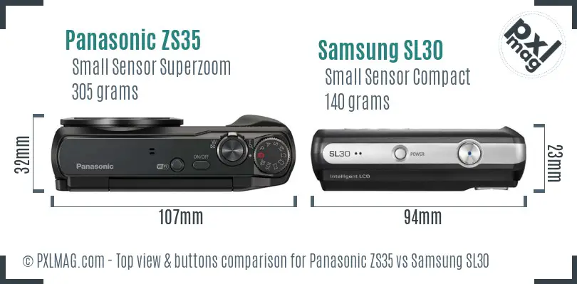 Panasonic ZS35 vs Samsung SL30 top view buttons comparison