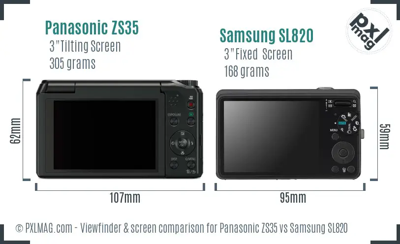 Panasonic ZS35 vs Samsung SL820 Screen and Viewfinder comparison