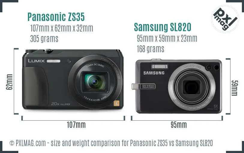 Panasonic ZS35 vs Samsung SL820 size comparison