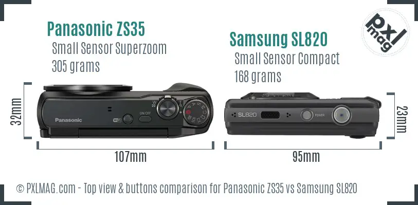 Panasonic ZS35 vs Samsung SL820 top view buttons comparison