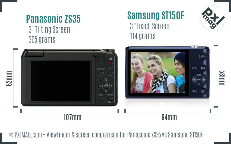 Panasonic ZS35 vs Samsung ST150F Screen and Viewfinder comparison
