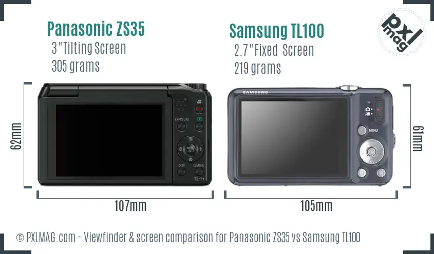 Panasonic ZS35 vs Samsung TL100 Screen and Viewfinder comparison
