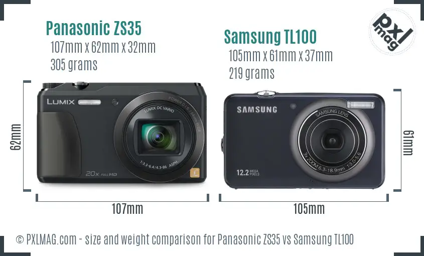 Panasonic ZS35 vs Samsung TL100 size comparison