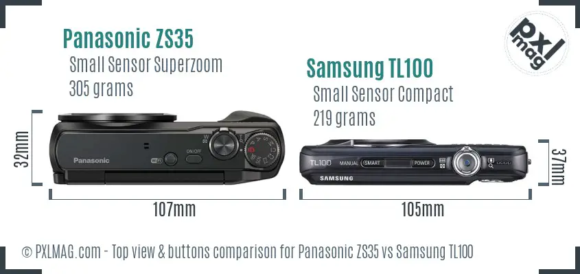 Panasonic ZS35 vs Samsung TL100 top view buttons comparison