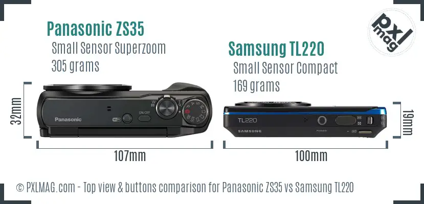 Panasonic ZS35 vs Samsung TL220 top view buttons comparison Panasonic ZS35 vs Samsung TL220 top view buttons comparison