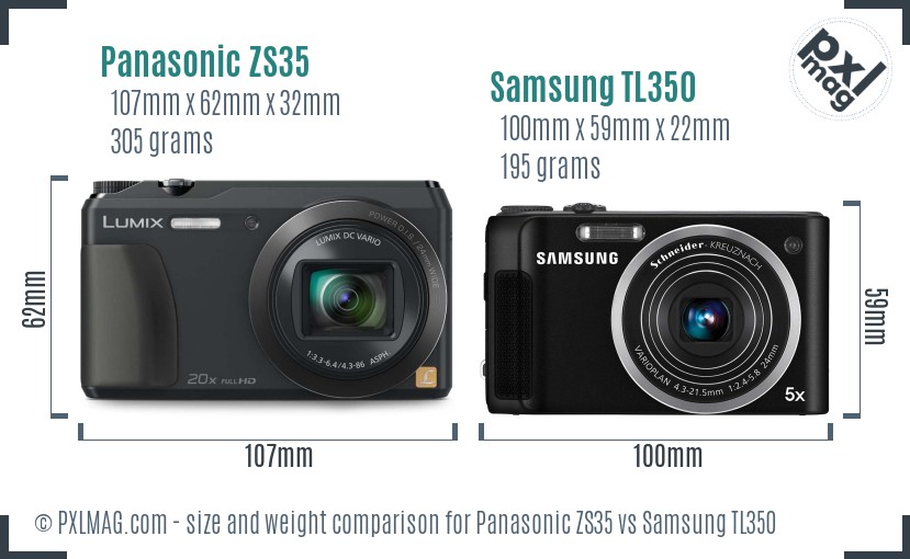 Panasonic ZS35 vs Samsung TL350 size comparison