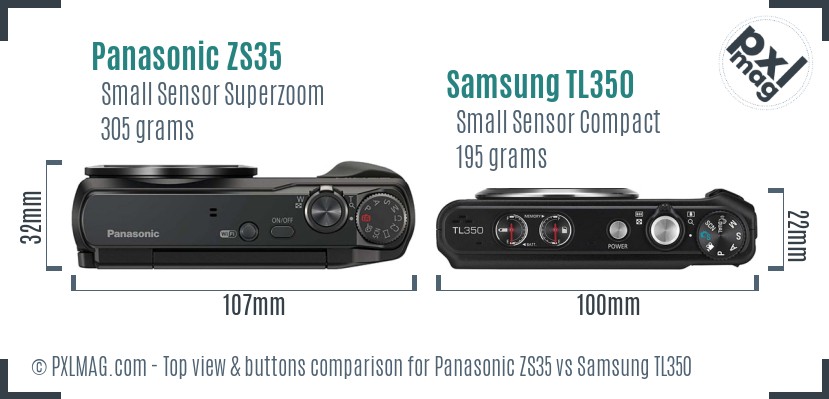 Panasonic ZS35 vs Samsung TL350 top view buttons comparison