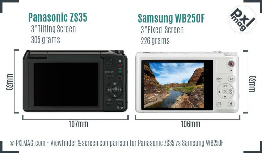 Panasonic ZS35 vs Samsung WB250F Screen and Viewfinder comparison