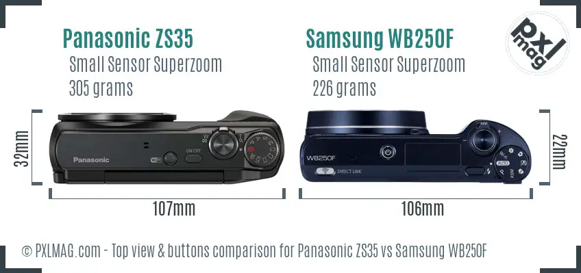 Panasonic ZS35 vs Samsung WB250F top view buttons comparison