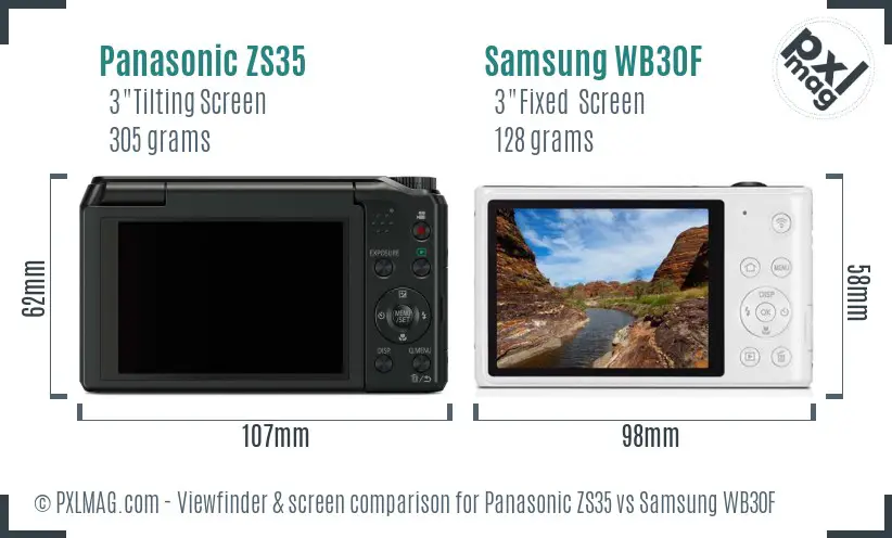 Panasonic ZS35 vs Samsung WB30F Screen and Viewfinder comparison