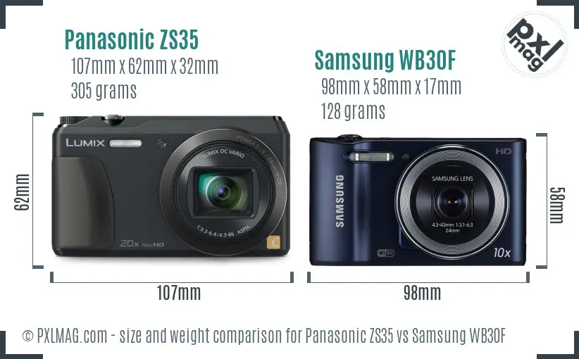 Panasonic ZS35 vs Samsung WB30F size comparison