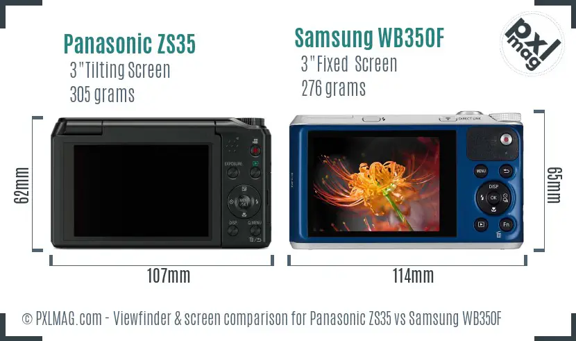 Panasonic ZS35 vs Samsung WB350F Screen and Viewfinder comparison