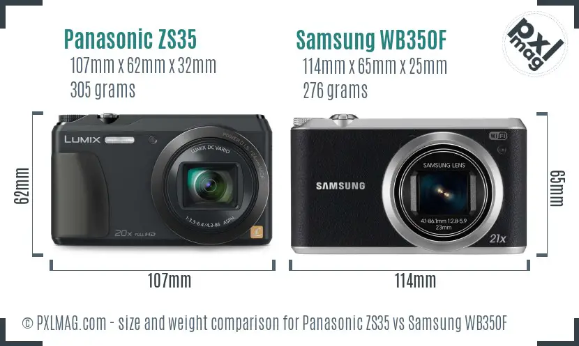 Panasonic ZS35 vs Samsung WB350F size comparison