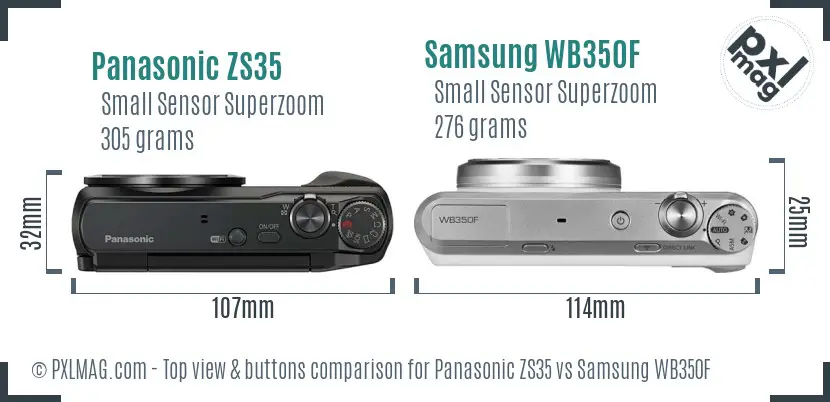 Panasonic ZS35 vs Samsung WB350F top view buttons comparison