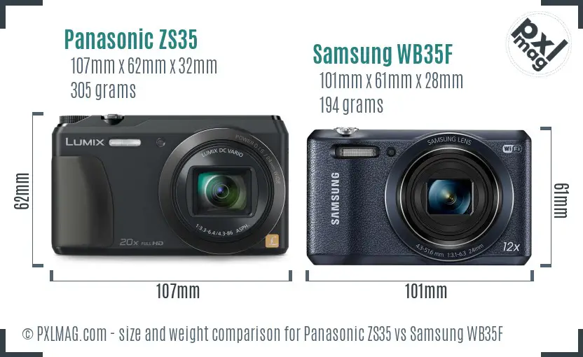 Panasonic ZS35 vs Samsung WB35F size comparison Panasonic ZS35 vs Samsung WB35F size comparison