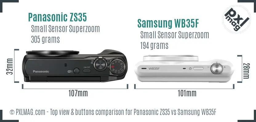 Panasonic ZS35 vs Samsung WB35F top view buttons comparison