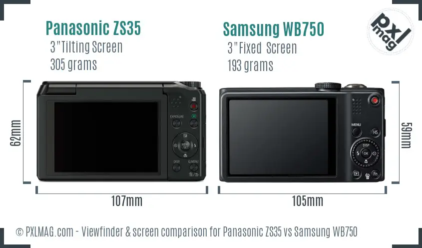 Panasonic ZS35 vs Samsung WB750 Screen and Viewfinder comparison