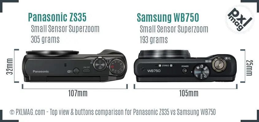 Panasonic ZS35 vs Samsung WB750 top view buttons comparison