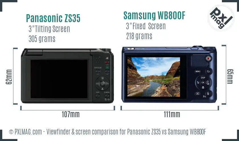 Panasonic ZS35 vs Samsung WB800F Screen and Viewfinder comparison