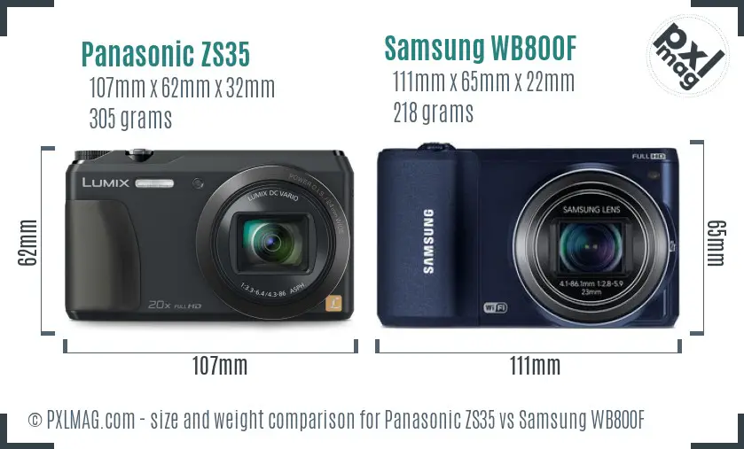 Panasonic ZS35 vs Samsung WB800F size comparison