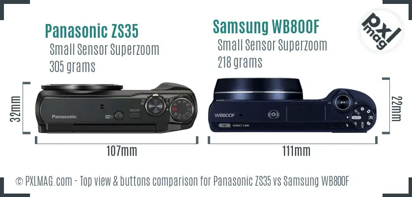 Panasonic ZS35 vs Samsung WB800F top view buttons comparison